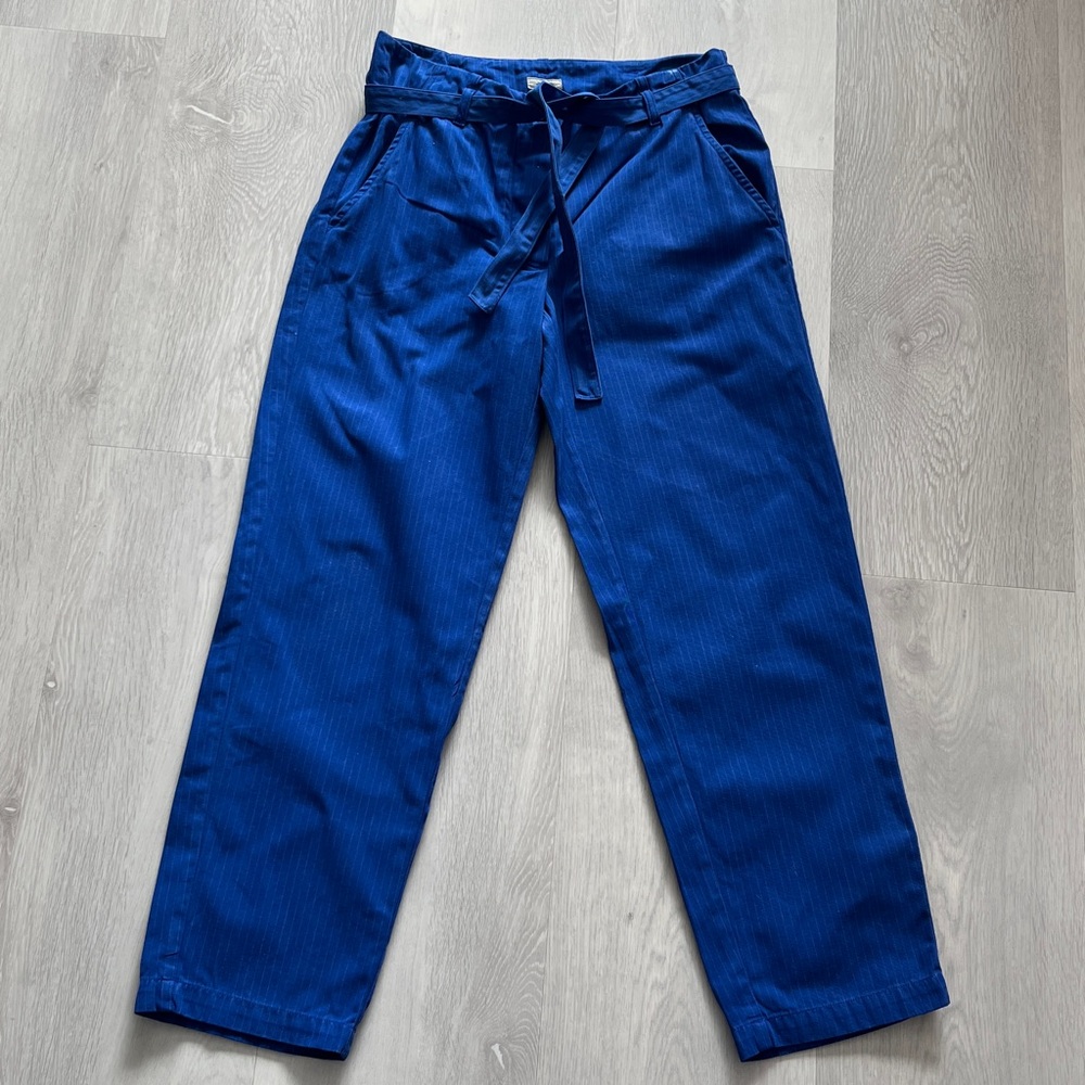 BELLROSE TROUSER PANT BOUE PINSTRIPE STRAIGHT LEG ANKLE CROP BUTTON FLY 1